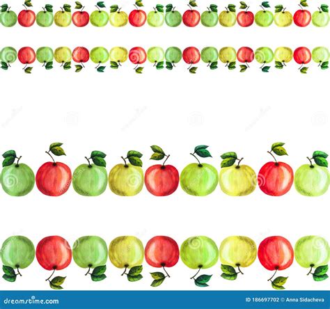 Handmade Seamless Watercolor Fruit Border Witn Yellow Green And Red