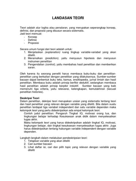 Contoh landasan teori dalam penelitian. LANDASAN TEORI
