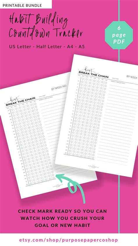 Yearly Habit Building Tracker Dont Break The Chain Annual Goal Planning
