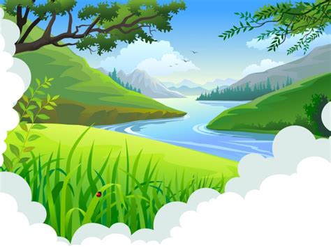 Cartoon Tropical Landscape Backgrounds Blue Design Green Nature
