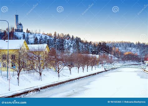 View Of Small Swedish Town Stock Image Image Of River 96165365