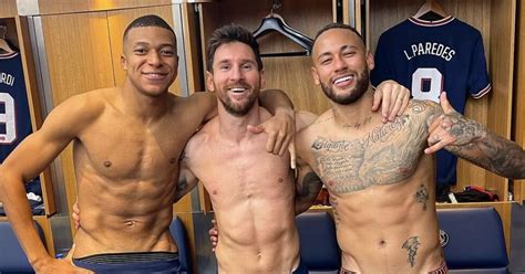 Messi Mbappe And Neymar Share Topless Dressing Room Snap After Beating Man City Daily Star