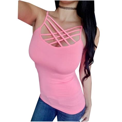 kaylee xo sexy lace up caged criss cross strappy stretch layering cami tank top