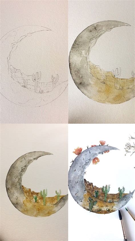 Watercolor Desert Moon Painting Illustration Wip Process Photos