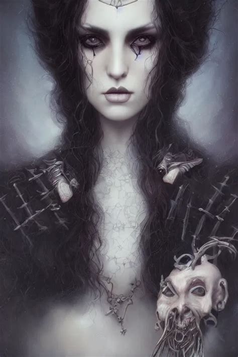 Portrait Of Beautiful Goth Wizard Dark Fantasy Art By Stable