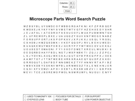Microscope Parts Word Search Puzzle Worksheet For 5th 6th Grade