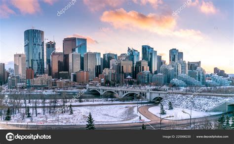 Beautiful Night Skyline Calgary Alberta Canada Winter Stock Editorial