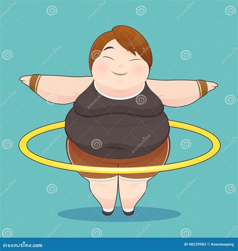Fat Woman With Hula Hoop Twirling Cartoon Vector 98239983