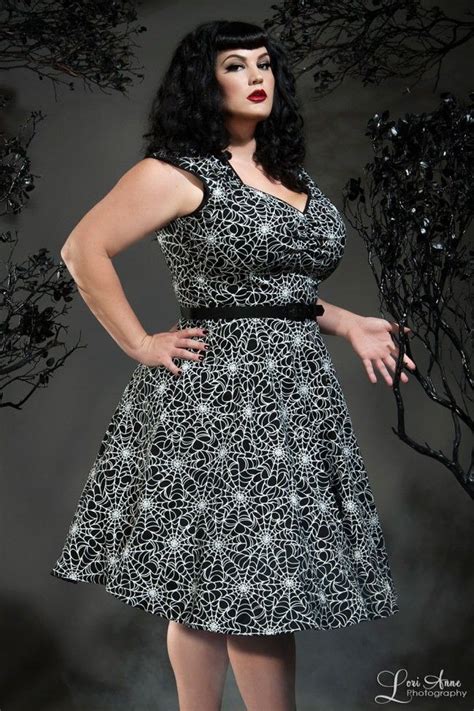 vintage goth pinup capsule collection heidi dress in spiderweb print plus size pinup