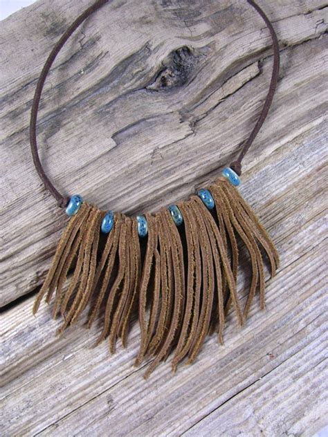 Leather Fringe Necklace Tribal Necklace Leather Jewelry