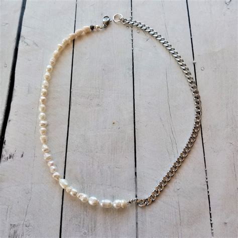 Pearl Necklace For Men Half Pearl Necklace For Men Pearl Etsy