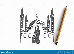 Religion Pregnancy Muslim Arabic Islam Mosque Concept Hand Drawn
