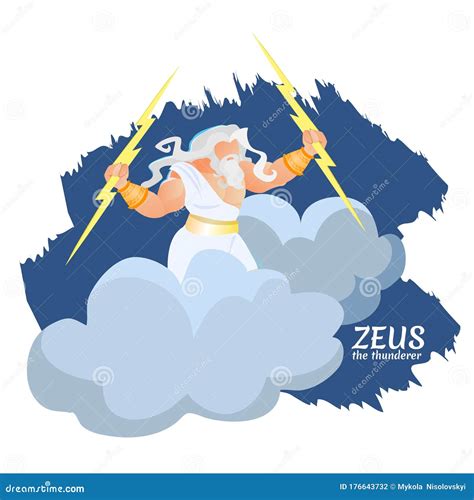 Zeus Greek God Of Thunder And Lightning On Cloud Stock Illustration