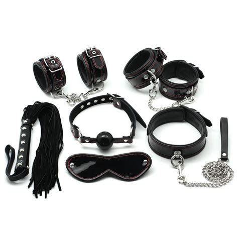 Smspade Bondage Restraints 6 Pcs Set Sex Handscuffs And Ankle Cuffs Ball Gag Flogger Sex Mask