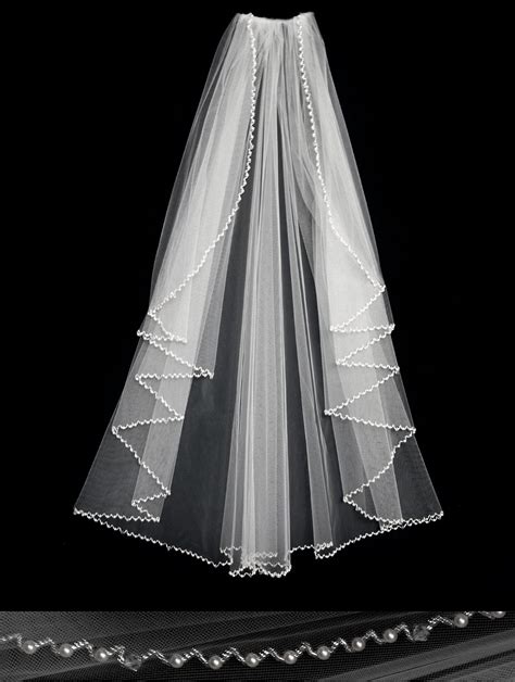 Cascade Wedding Veil With Twisted Bead Pearl Trim Wedding Veils