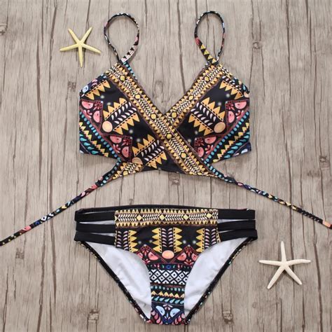 2018 Cross Bandage Swimwears Womens Brazilian Low Waist Bikini Set Swimwear Women Swimsuit Sexy