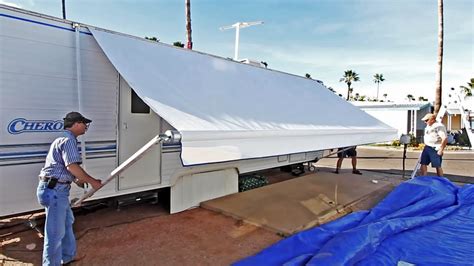 When your awning becomes slightly damaged, it can be far less expensive to replace a couple of likewise, the fabric could be the same size and material but have the rivet holes drilled in different who are the primary retractable awning manufacturers? How To Replace an RV Patio Awning + New Fabric Discount ...