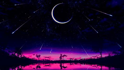 Cool Anime Starry Night Illustration Wallpaper Hd Artist