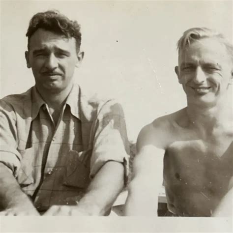 Two Handsome Men On Lake One Shirtless Gay Interest Vintage 1940s Snapshot Photo 1400 Picclick