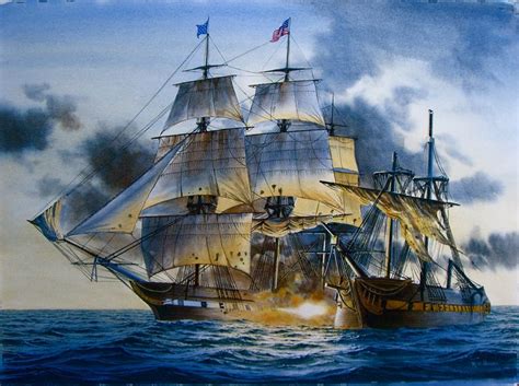 Oil Painting Of Uss Constitution War Of 1812 Old Sailing Ships