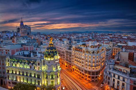Download Evening Cityscape City Spain Street Building Man Made Madrid