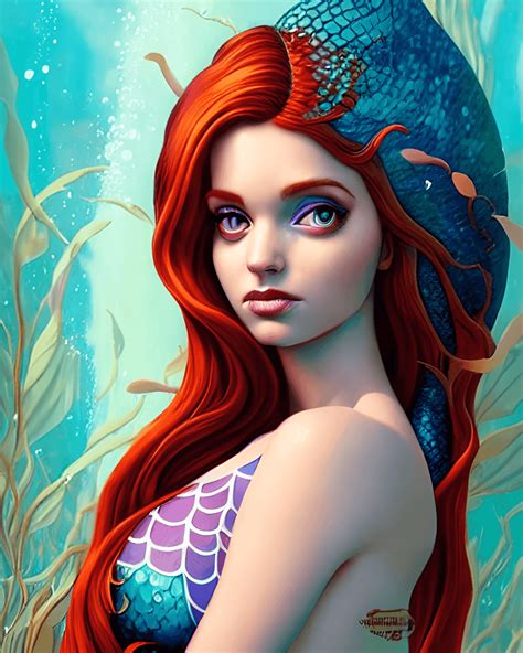 Lofi Underwater Mermaid Portrait Of Amouranth · Creative Fabrica