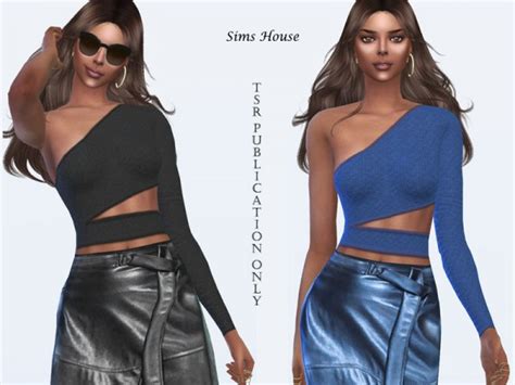 The Sims Resource Womens Top With Asymmetric One Sleeve By Sims House