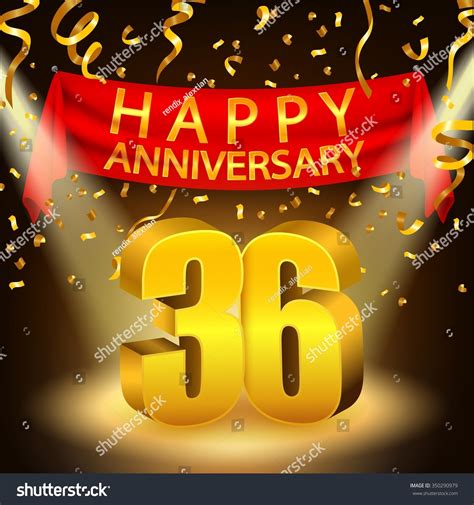 Happy 36th Anniversary Celebration Golden Confetti Stock Illustration