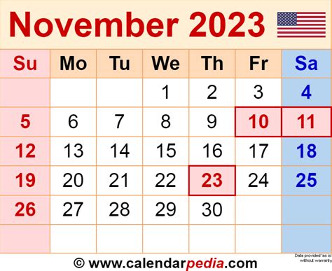November 2023 Calendar With Holidays