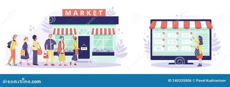 advantages of online shopping compared to offline stores vector illustration stock vector