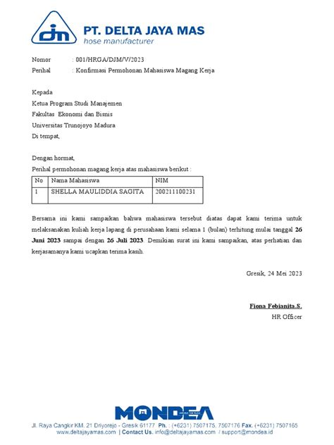 Surat Balasan Magang Shella Pdf