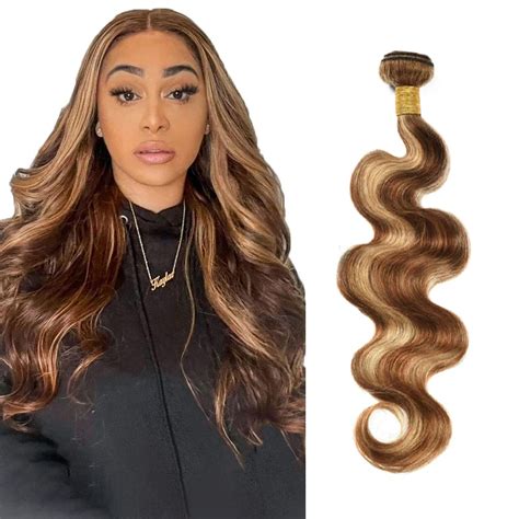 Brown Highlight Bundles Body Wave Human Hair Weave 1 Bundle 10 Inch Brazilian