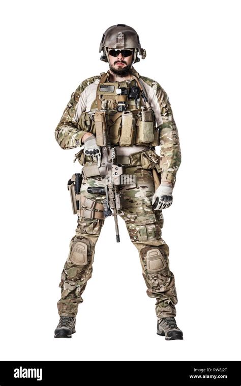 Green Berets Us Army Special Forces Group Soldier Studio Shot Stock
