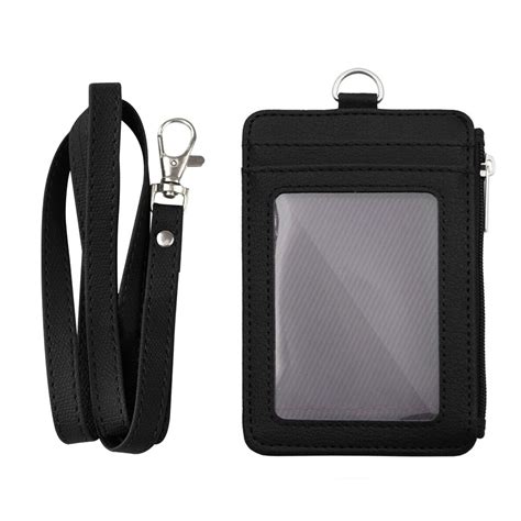 Badge Holder With Zip Slim Double Sided Pu Leather Id Card Holder Wallet Case With 5 Card Slots