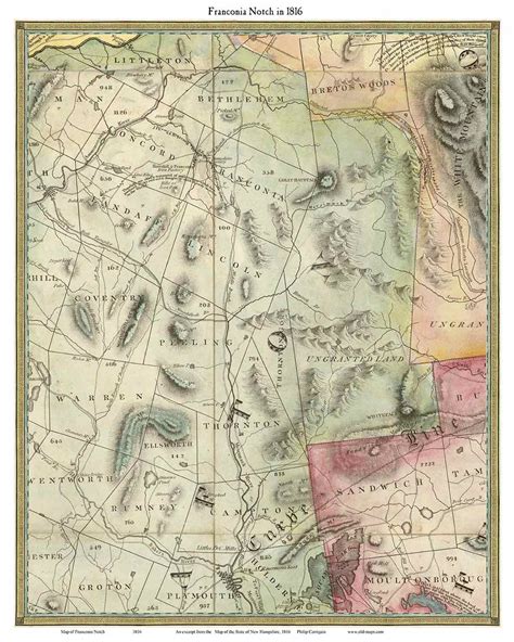 Franconia Notch White Mountains 1816 Carrigain Old Map Custom