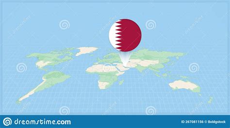 Location Of Qatar On The World Map Marked With Qatar Flag Pin Stock