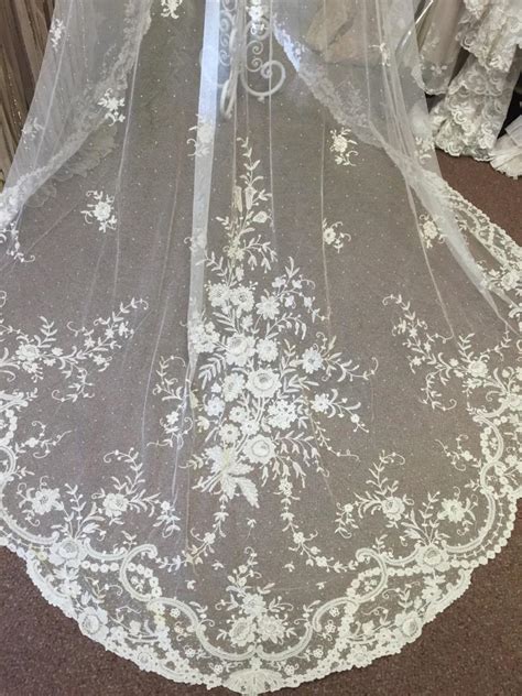 Exquisite Antique Lace Wedding Veil Cathedral Length Rare Original