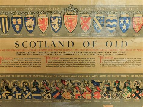 Original Historical Cloth Clan Map Of Medieval Scotland Of Old At