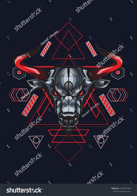 Mythical Red Taurus Geometric Pattern Stock Vector Royalty Free