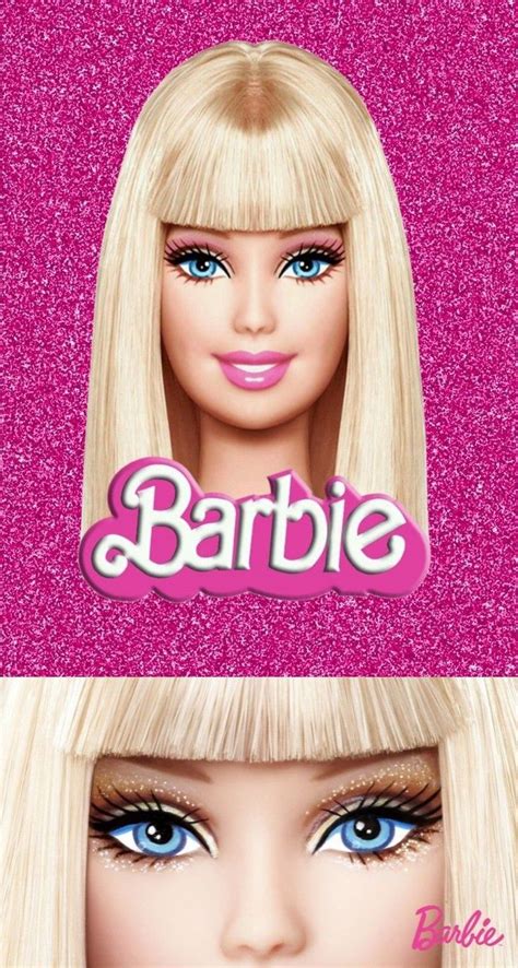 two barbie dolls with blonde hair and blue eyes one has pink lipstick on her face