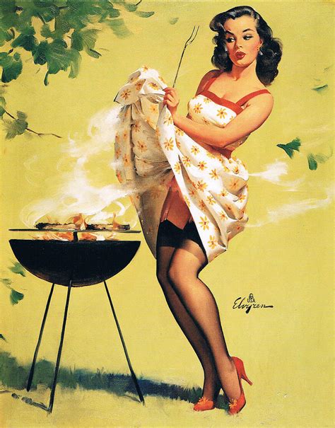 Barbecue Time Retro Pinup Girl Painting By Gil Elvgren Pixels