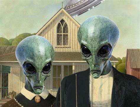Alien Gothic Grant Wood American Gothic Inspired Vintage A4 Etsy