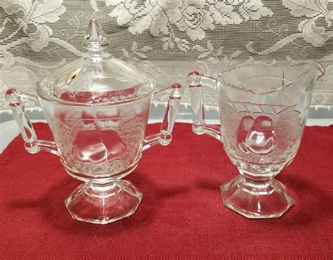 Vintage Creamer And Covered Sugar Bowl Clear Baltimore Pear Etsy