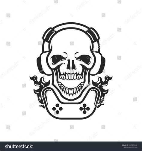 Gamer Skull Head Logo Headphones Esports Stock Vector Royalty Free