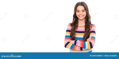 Happy Fashion Kid Smile Keeping Arms Crossed With Confidence Isolated