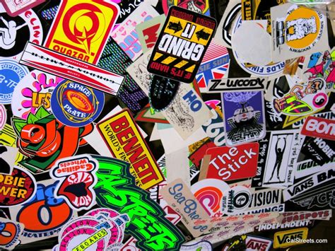 CalStreets vintage sticker collection displayed at Longboarder Labs