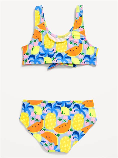 printed tie front bikini swim set for girls old navy