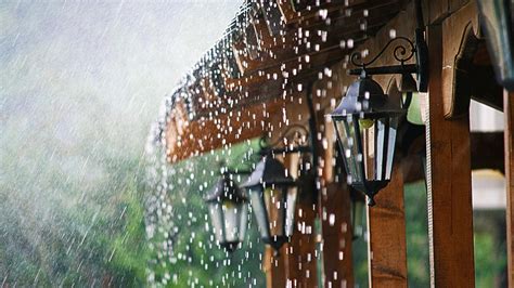 Falling Rain Drops On Yard House Hd Rain Wallpapers Hd Wallpapers