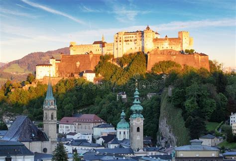 Salzburg Castle Hohensalzburg Austria At Sunset Stock Image Image