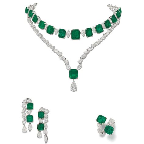 Emerald And Diamond Necklace Earring And Ring Set Jahan Jewellery